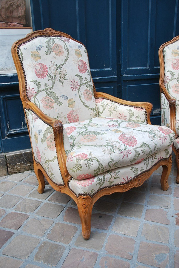 Pair Of Important Bergeres With Flat Backrest Louis XV Period