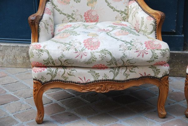 Pair Of Important Bergeres With Flat Backrest Louis XV Period