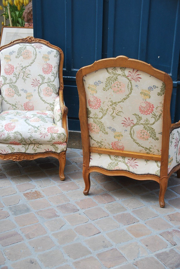 Pair Of Important Bergeres With Flat Backrest Louis XV Period