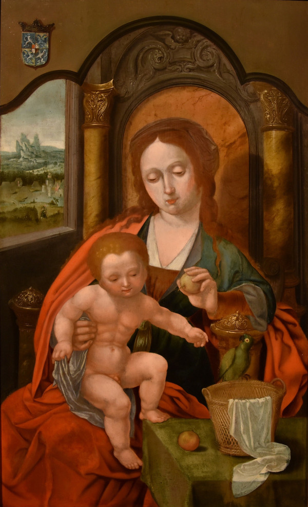 Virgin And Child Enthroned, Master Of The Parrot (antwerp, Early 16th Century), Follower