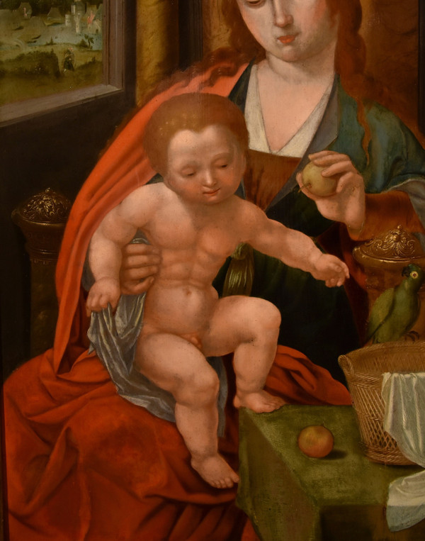 Virgin And Child Enthroned, Master Of The Parrot (antwerp, Early 16th Century), Follower