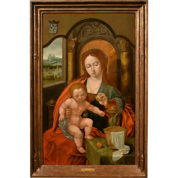 Virgin And Child Enthroned, Master Of The Parrot (antwerp, Early 16th Century), Follower