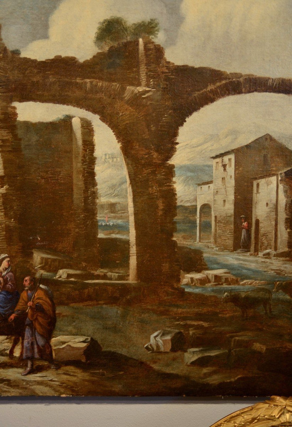 Antonio Travi Said 'Sestri' (Genua 1608 - 1665), Landschaft mit Ruinen und biblischer Szene