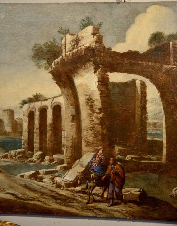 Antonio Travi Said 'Sestri' (Genua 1608 - 1665), Landschaft mit Ruinen und biblischer Szene