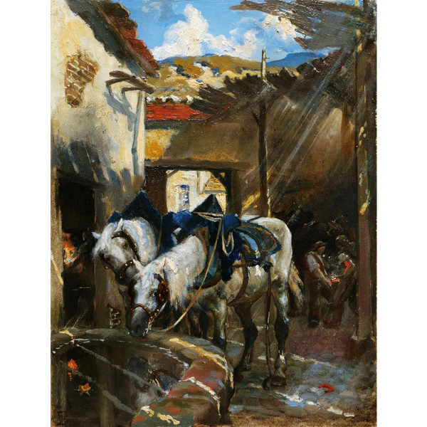 Georges RÉCIPON, Horses at the watering trough