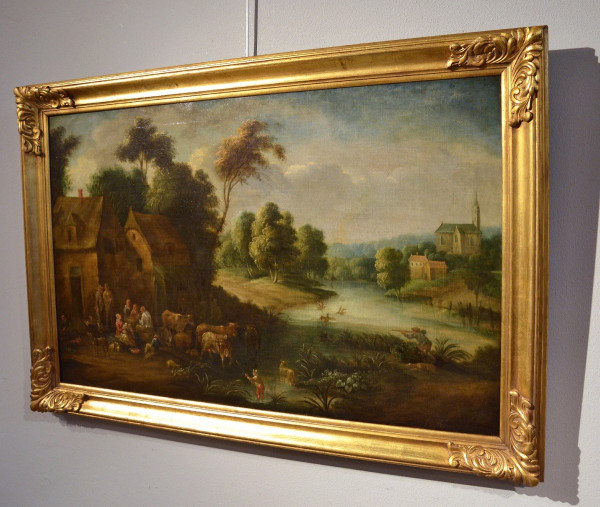 Paysage Fluvial Avec Scène De Village, Adrien Frans Boudewijns (bruxelles1644-1711)