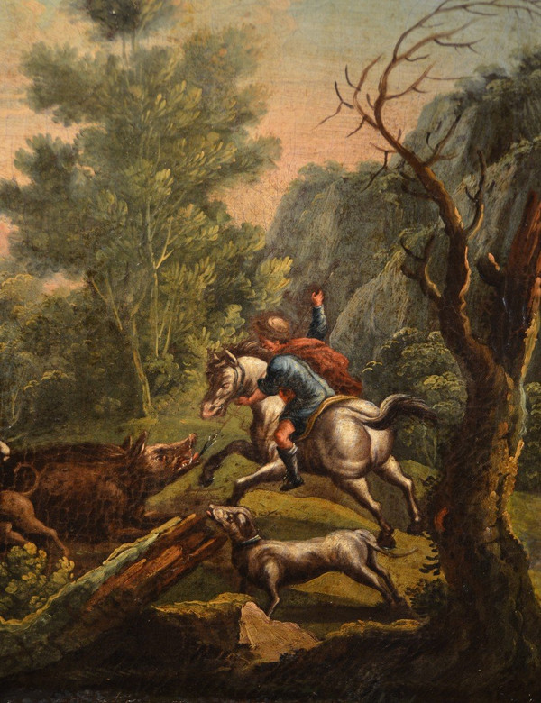 Piedmontese Painter Of The Eighteenth Century,  Hunting Scene And Pastoral Scene