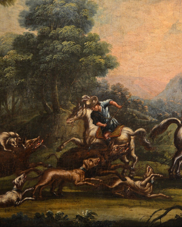 Piedmontese Painter Of The Eighteenth Century,  Hunting Scene And Pastoral Scene