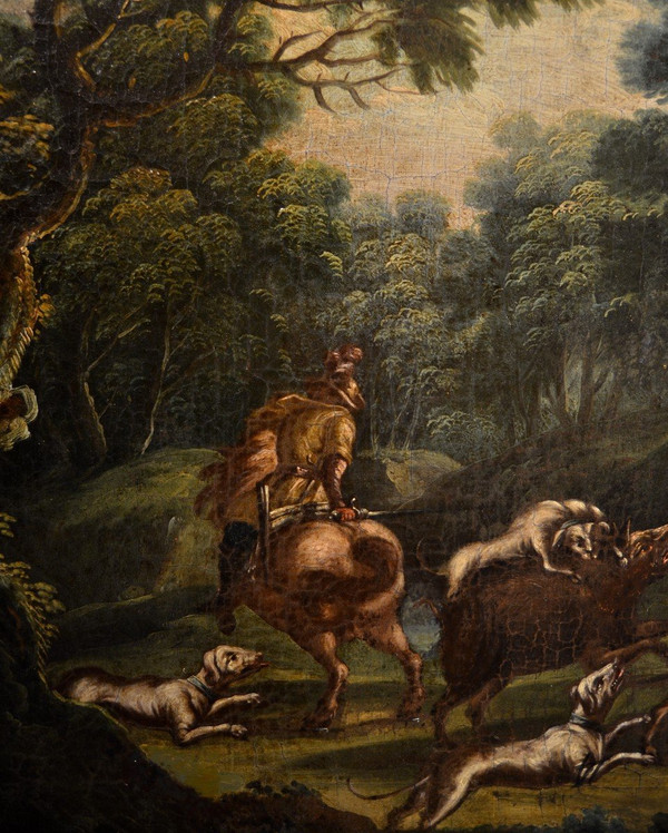 Piedmontese Painter Of The Eighteenth Century,  Hunting Scene And Pastoral Scene