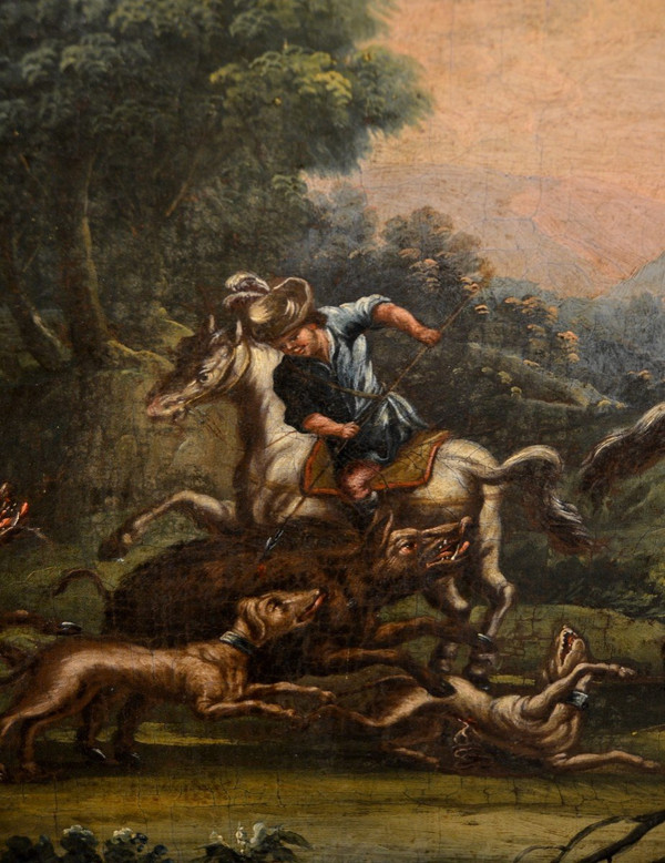 Piedmontese Painter Of The Eighteenth Century,  Hunting Scene And Pastoral Scene