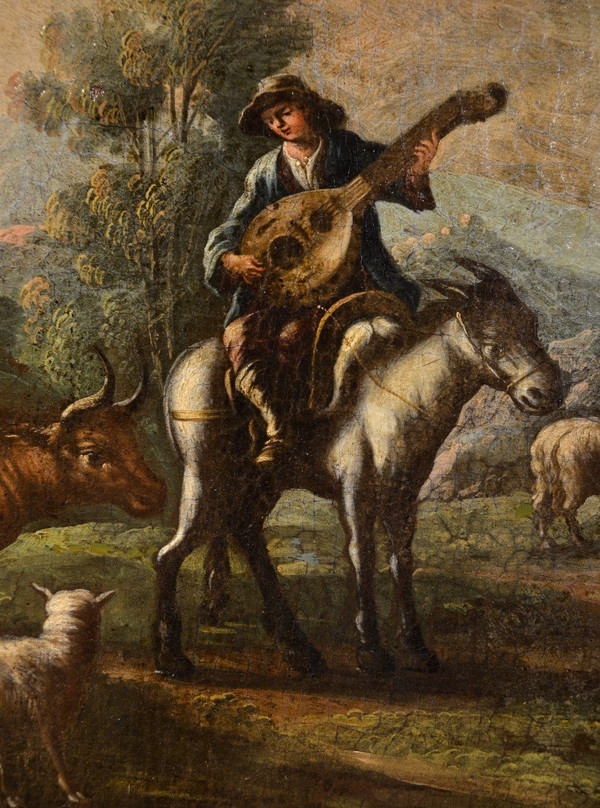 Piedmontese Painter Of The Eighteenth Century,  Hunting Scene And Pastoral Scene