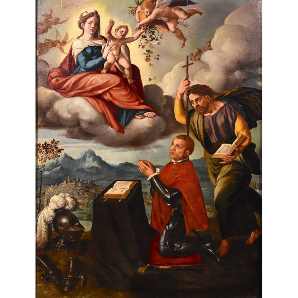 Madonna And Child, St. James And The Donor, Ippolito Scarsella (ferrara 1550 - 1620) Workshop