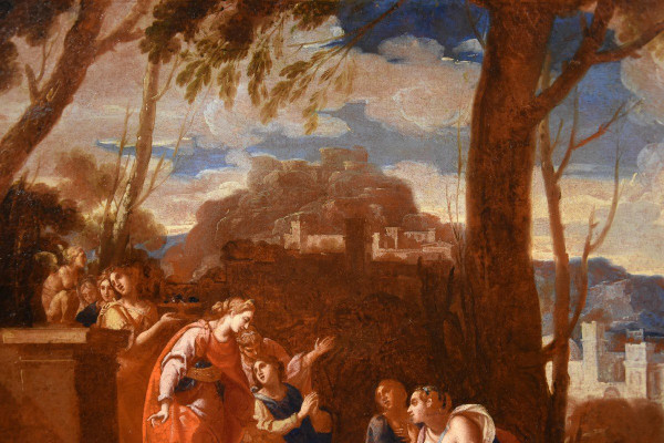 Nicolas Poussin (159a4 - 1665) Atelier, Der kleine Moses, der von der Tochter des Pharao gefunden wurde