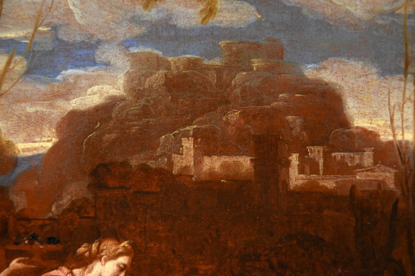 Nicolas Poussin (159a4 - 1665) Atelier, Der kleine Moses, der von der Tochter des Pharao gefunden wurde