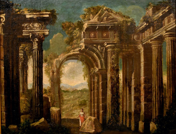 Pair Of Views With Classical Ruins, Niccolò Codazzi (naples 1642 - Genoa 1693) Follower Of 