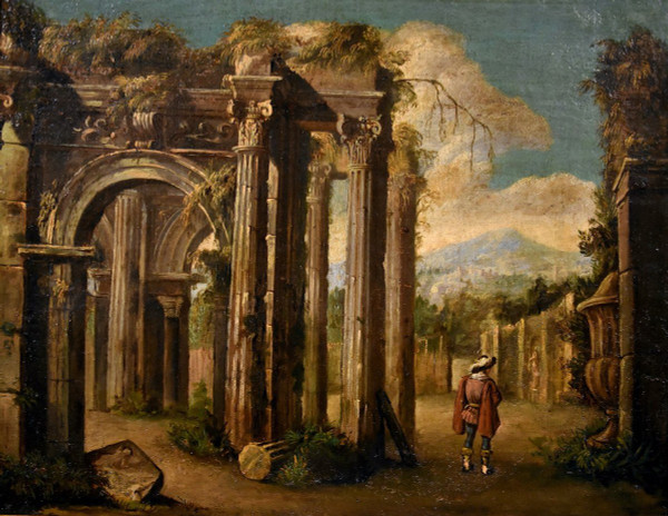 Pair Of Views With Classical Ruins, Niccolò Codazzi (naples 1642 - Genoa 1693) Follower Of 