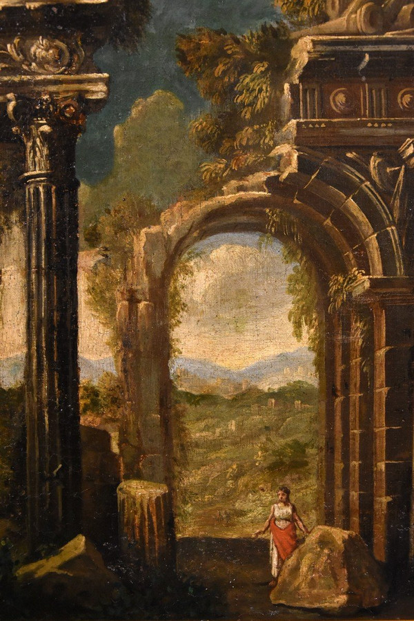 Pair Of Views With Classical Ruins, Niccolò Codazzi (naples 1642 - Genoa 1693) Follower Of 