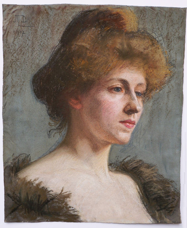 Marguerite DUBOIS de PACÉ , Portrait de jeune femme rousse aux yeux bleus