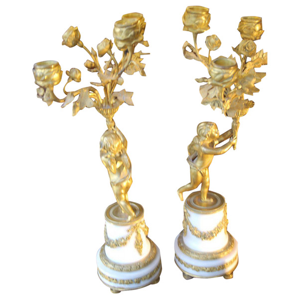 Pair Of Napoleon III Putti Candlesticks