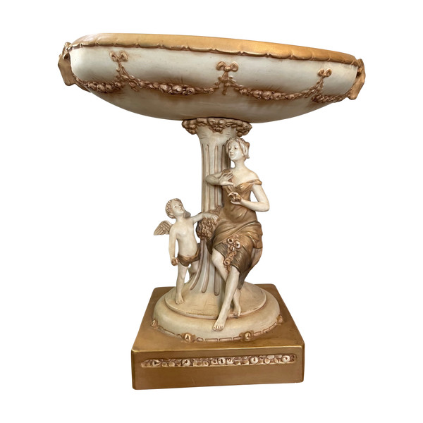 Royal Dux, large mounted cup decorated with a woman and love