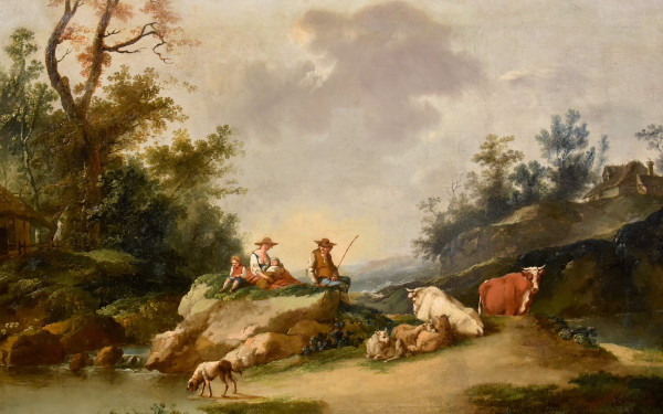 Landscape With River And Shepherds At Rest, Francesco Zuccarelli (1702 - 1788) Circle Of