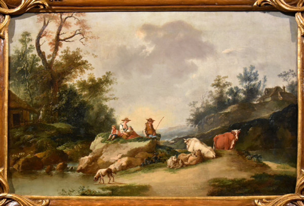 Landscape With River And Shepherds At Rest, Francesco Zuccarelli (1702 - 1788) Circle Of