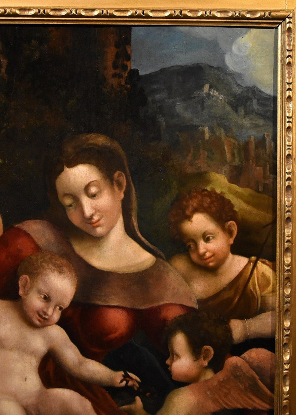 Pomponio Allegri (correggio 1522 - Parme 1593), Vierge à l'Enfant, Deux Anges Et Jean-baptiste