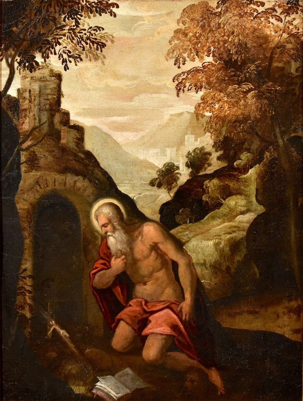 Saint Jerome Penitent, Venetian School '500 (circle Of Jacopo Negretti, Said Palma The Younger)