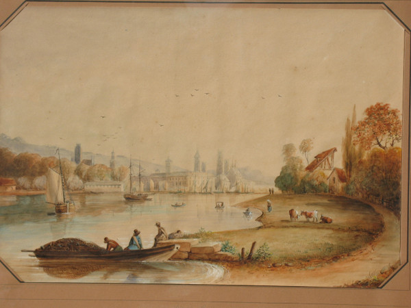 View of Rouen, large framed watercolour, 19th century