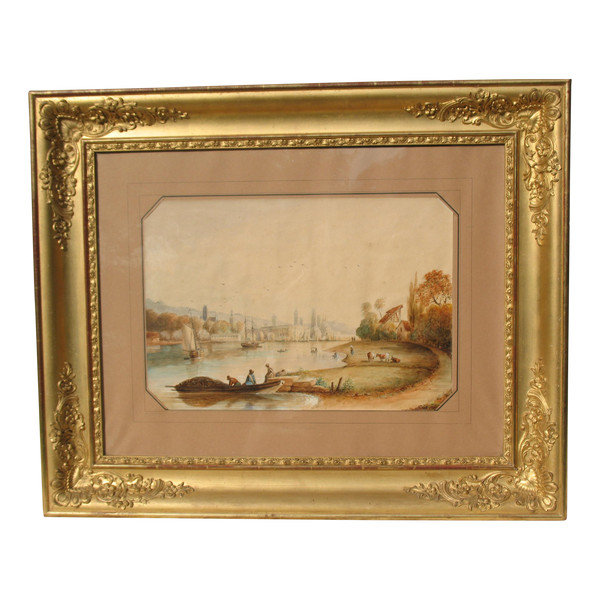 View of Rouen, large framed watercolour, 19th century