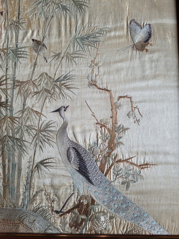 Framed Chinese embroidery from the 19th century