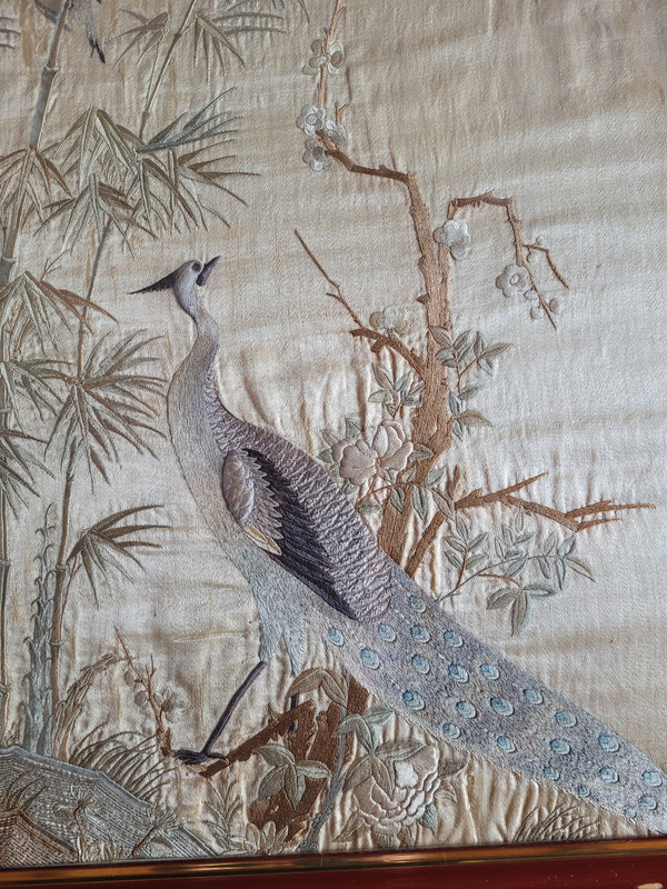 Framed Chinese embroidery from the 19th century