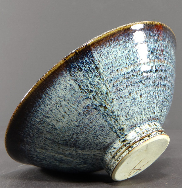 Antonio Lampecco (1932-2019), Ceramic Cup Decorated With Enamels In Shades Of Blue And Brown.