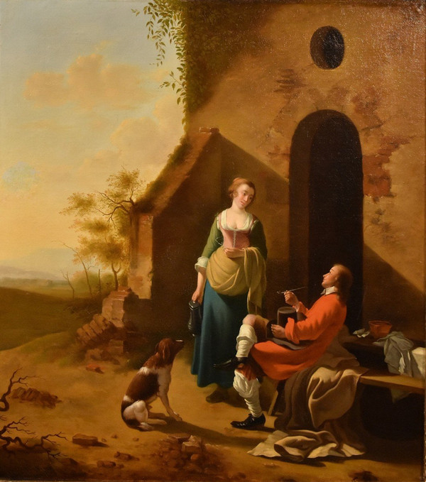 Scena galante all’ingresso di una locanda, Jan Vermeer d'Utrecht (Vers 1630 - 1692)