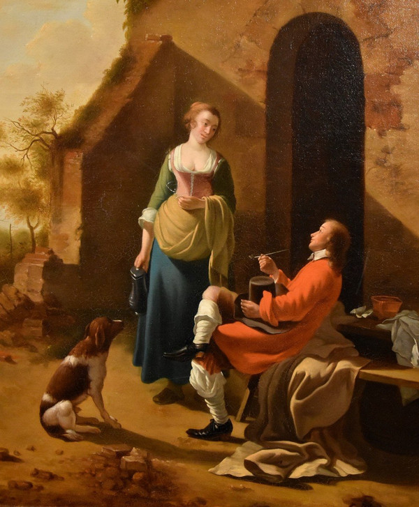 Scena galante all’ingresso di una locanda, Jan Vermeer d'Utrecht (Vers 1630 - 1692)