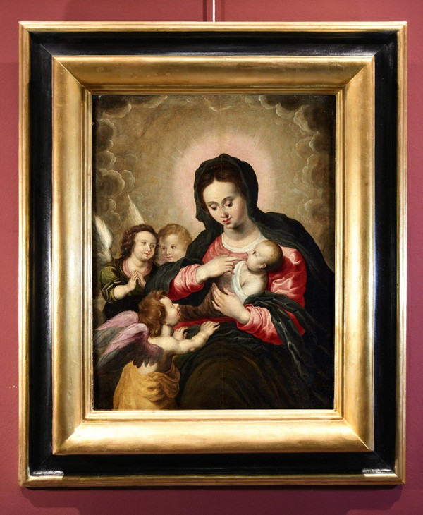 Madonna And Child With Three Angels, Hendrick Van Balen (antwerp 1575 - 1632) Workshop