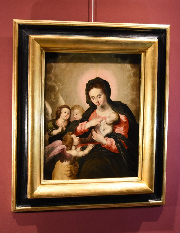 Madonna And Child With Three Angels, Hendrick Van Balen (antwerp 1575 - 1632) Workshop