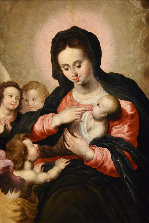 Madonna And Child With Three Angels, Hendrick Van Balen (antwerp 1575 - 1632) Workshop