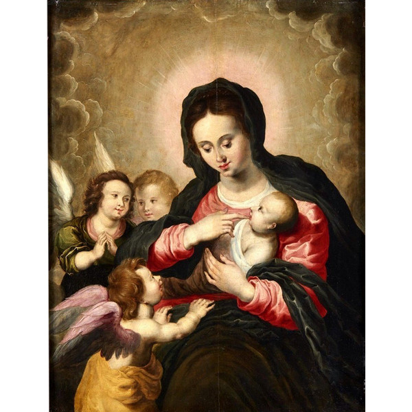 Madonna And Child With Three Angels, Hendrick Van Balen (antwerp 1575 - 1632) Workshop