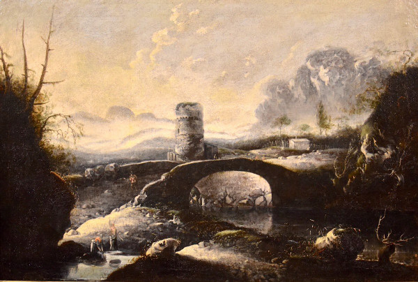 Fantastic Winter Landscape With Bridge, Hans De Jode (the Hague 1630 - Vienna 1663)