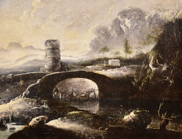 Fantastic Winter Landscape With Bridge, Hans De Jode (the Hague 1630 - Vienna 1663)