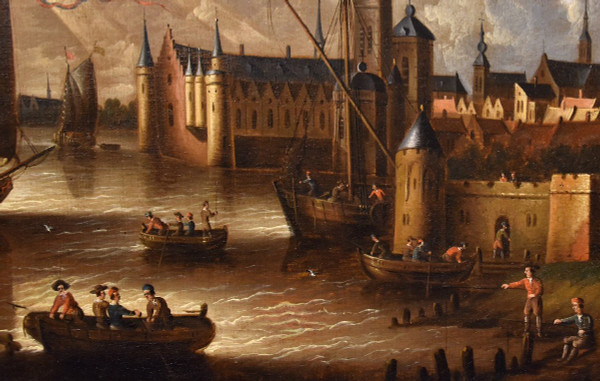 Coastal View With Fortified City, Peter Van Der Velde (antwerp 1634 - C.1714)