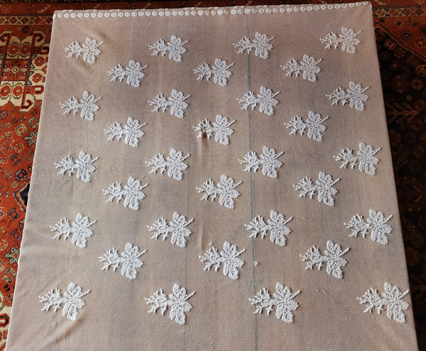 Small embroidered tulle tablecloth, circa 1900