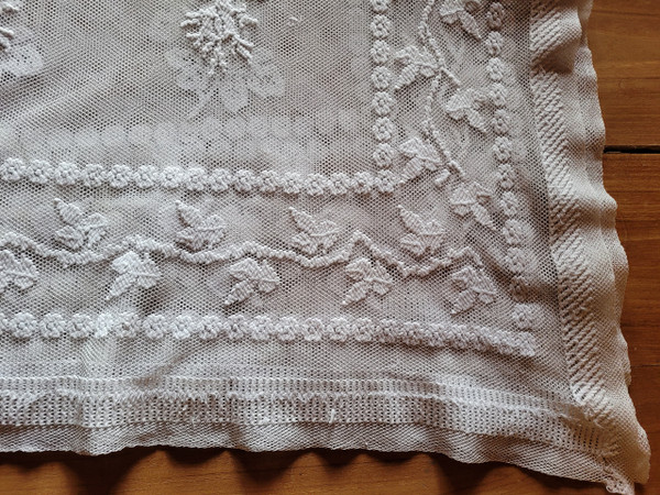 Small embroidered tulle tablecloth, circa 1900