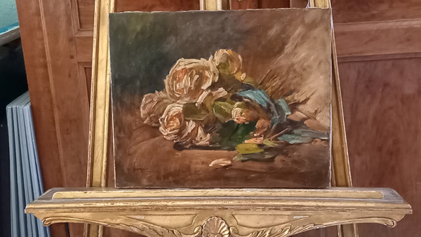 Oil on canvas bouquet of roses/ XXth century