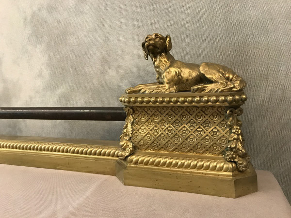 Fireplace Bar, Bronze Fireplace Bar Decorated With Dogs, 19th Century