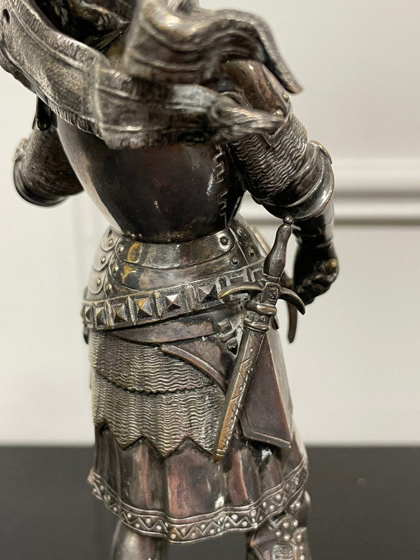 Jean Baptiste Germain - Joan of Arc in Armor Silver Bronze H: 28 Cm