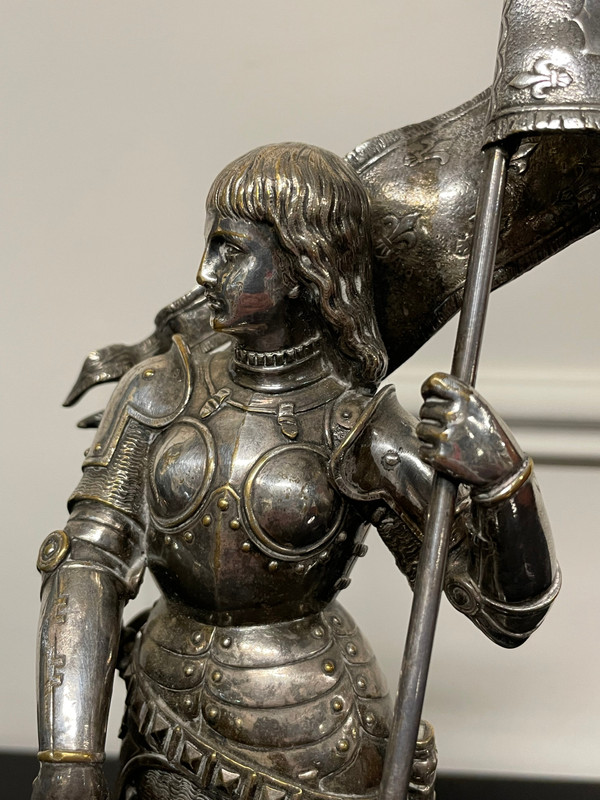 Jean Baptiste Germain - Joan of Arc in Armor Silver Bronze H: 28 Cm