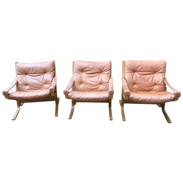 Three Scandinavian Leather And Teak Armchairs Circa 1970 From Westlanske