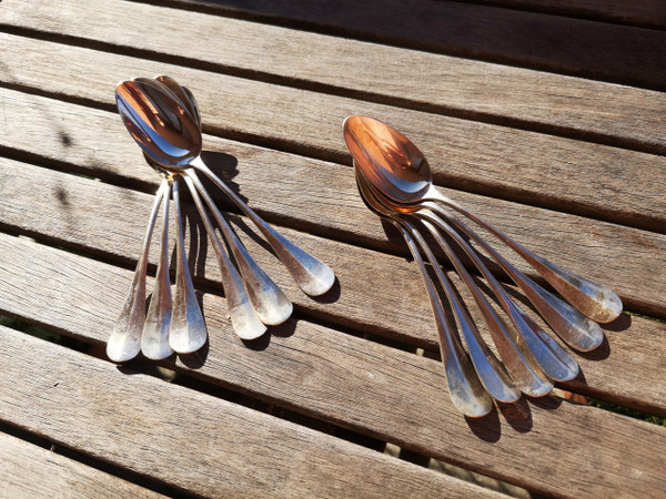 12 solid silver coffee spoons "baguette" model medallion and figured minerve goldsmith Veuve Théodore succ. Ravinet d'Enfert